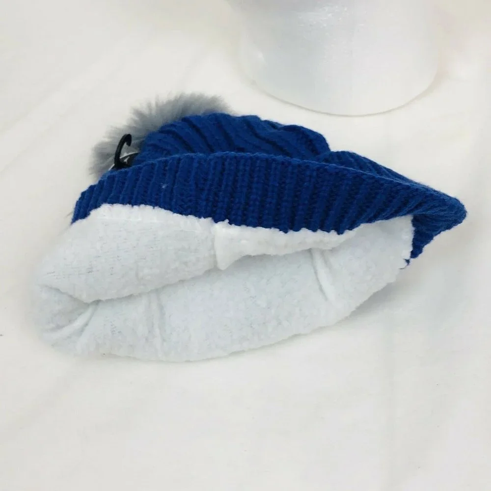 Kids Knit Beanie Pom Fleece Lining Plush‎ On Front-